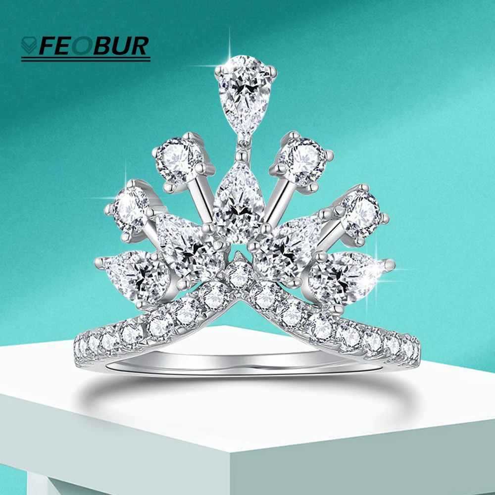FEOBUR Luxury Designer Full Moissanite Rings for Women 925 Sterling Silver Bridal Crown Diamond Wedding Ring Engagement Jewelry
FEOBUR Luxury Designer Full Moissanite Rings for Women 925 Sterling Silver Bridal Crown Diamond Wedding Ring Engagement Jewelry