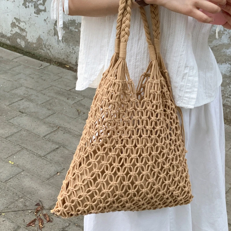 Solid Color Hollow Mesh Woven Handbag Casual Simple Women Shoulder Bag Summer Beach Large Capacity Bucket Bags With Inner Pocket
Solid Color Hollow Mesh Woven Handbag Casual Simple Women Shoulder Bag Summer Beach Large Capacity Bucket Bags With Inner Pocket