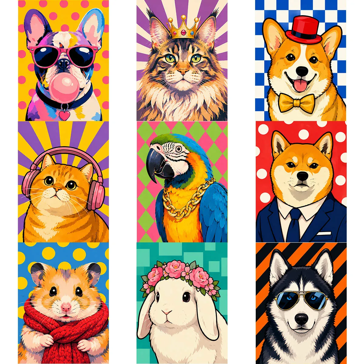 Pop Art Animal Paint by Numbers Kit for Adults, Cute Dog Cat Parrot Hamster Rabbit Husky DIY Canvas Wall Decor Art Gift
Pop Art Animal Paint by Numbers Kit for Adults, Cute Dog Cat Parrot Hamster Rabbit Husky DIY Canvas Wall Decor Art Gift