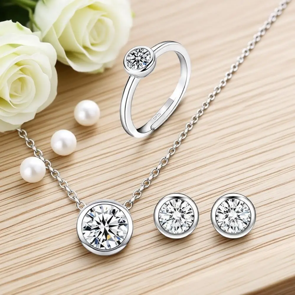 Classic 925 Sterling Silver Round Crystal Zircon Necklace Stud Earrings Ring Set for Women Girls Wedding Engagement Jewelry Gift
Classic 925 Sterling Silver Round Crystal Zircon Necklace Stud Earrings Ring Set for Women Girls Wedding Engagement Jewelry Gift