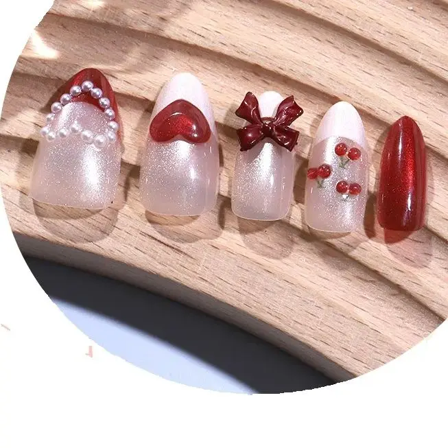 24PCS 3D Press on Nails with Almond Cat Eye Red Cherry Pearl Love Bow Design High Quality Sweet Cute Style False Nails Manicure
24PCS 3D Press on Nails with Almond Cat Eye Red Cherry Pearl Love Bow Design High Quality Sweet Cute Style False Nails Manicure