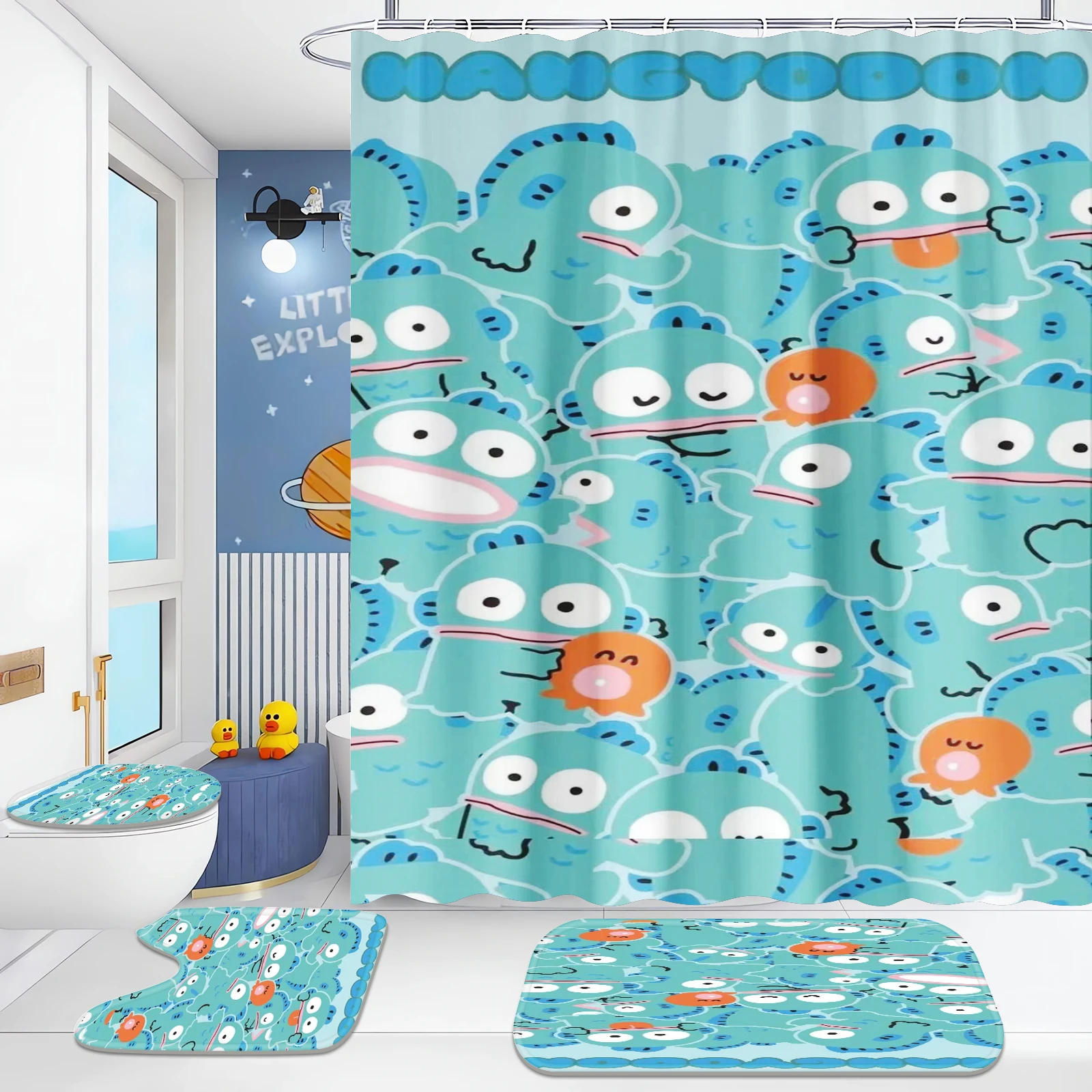 Hangyodon 4 Pcs Shower Curtain Bath Set, Cartoon Anime Cute Luxury Bathroom Decorations and Accessories Sets Full Mats
Hangyodon 4 Pcs Shower Curtain Bath Set, Cartoon Anime Cute Luxury Bathroom Decorations and Accessories Sets Full Mats
