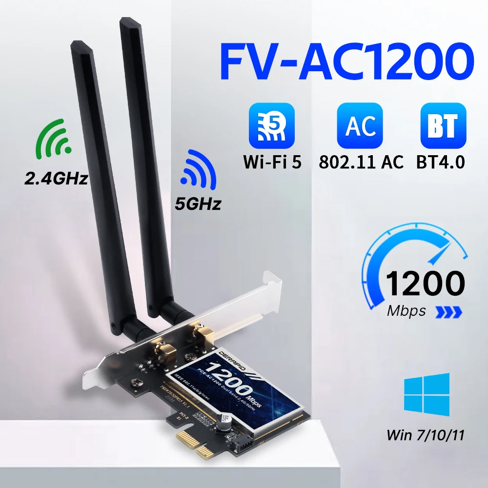 AC1200 Wi-Fi адаптер Bluetooth 4,0 двухдиапазонный 2,4 ГГц/5 ГГц Беспроводная сетевая карта PCIE для чипа Intel для настольных ПК для Windows7/10/11
AC1200 Wi-Fi адаптер Bluetooth 4,0 двухдиапазонный 2,4 ГГц/5 ГГц Беспроводная сетевая карта PCIE для чипа Intel для настольных ПК для Windows7/10/11