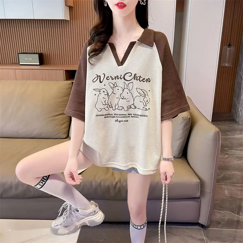 Cartoon Embroidery T Shirts Women Korean Style Polo Waffle T-shirt Summer Trend Thin Short Sleeve Tops Fashion Contrast Tshirt
Cartoon Embroidery T Shirts Women Korean Style Polo Waffle T-shirt Summer Trend Thin Short Sleeve Tops Fashion Contrast Tshirt