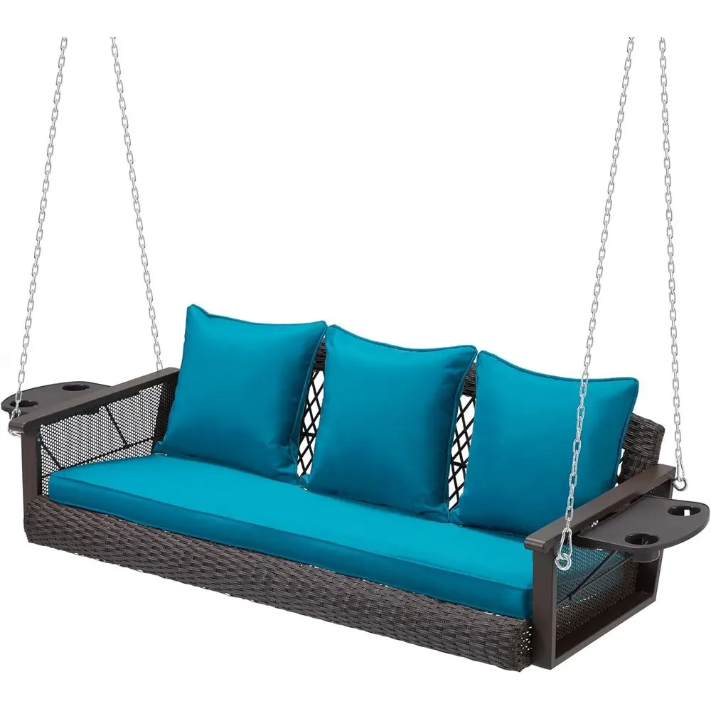 Outdoor 3-Seat Wicker Porch Swing with Cushions, Non-Spill Cup Holder, and Heavy-Duty 900 lbs Capacity in Peacock Blue
Outdoor 3-Seat Wicker Porch Swing with Cushions, Non-Spill Cup Holder, and Heavy-Duty 900 lbs Capacity in Peacock Blue