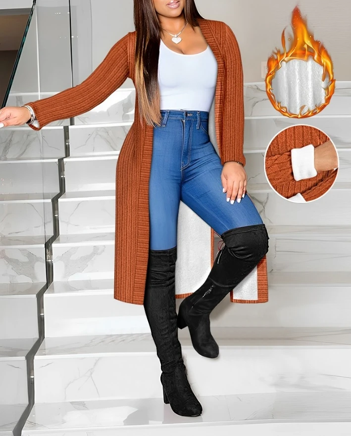 Women's Cardigan Casual Winter Fashion Basic Solid Color Open Front Long Sleeve Coat Fleece Lined Ribbed Longline Outwear
Women's Cardigan Casual Winter Fashion Basic Solid Color Open Front Long Sleeve Coat Fleece Lined Ribbed Longline Outwear