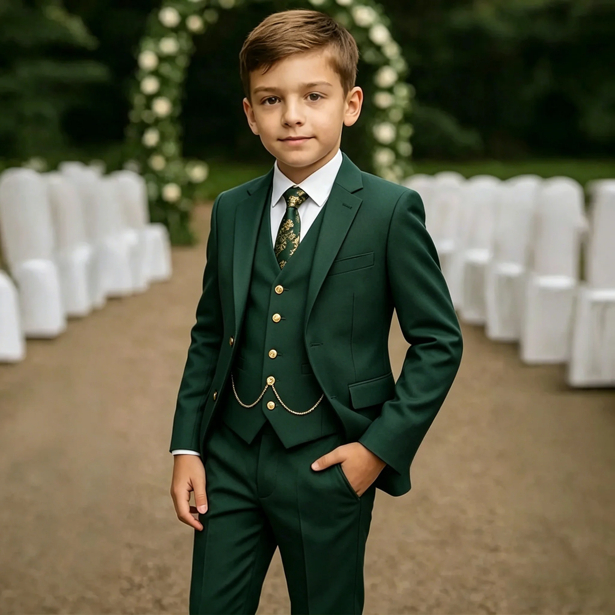 Dark Green Boys Suit 3 Pieces Slim Fit Tuxedo Kids Formal Outfit Blazer Vest Pant Suit Set for Wedding Party Prom
Dark Green Boys Suit 3 Pieces Slim Fit Tuxedo Kids Formal Outfit Blazer Vest Pant Suit Set for Wedding Party Prom