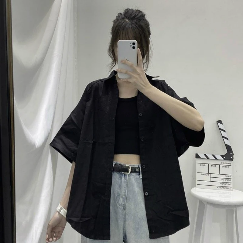 Shirts Women Short Sleeve Solid Harajuku Loose Vintage Ladies Tops All-match BF Summer Chic Stylish Basic Black Clothing Girls
Shirts Women Short Sleeve Solid Harajuku Loose Vintage Ladies Tops All-match BF Summer Chic Stylish Basic Black Clothing Girls