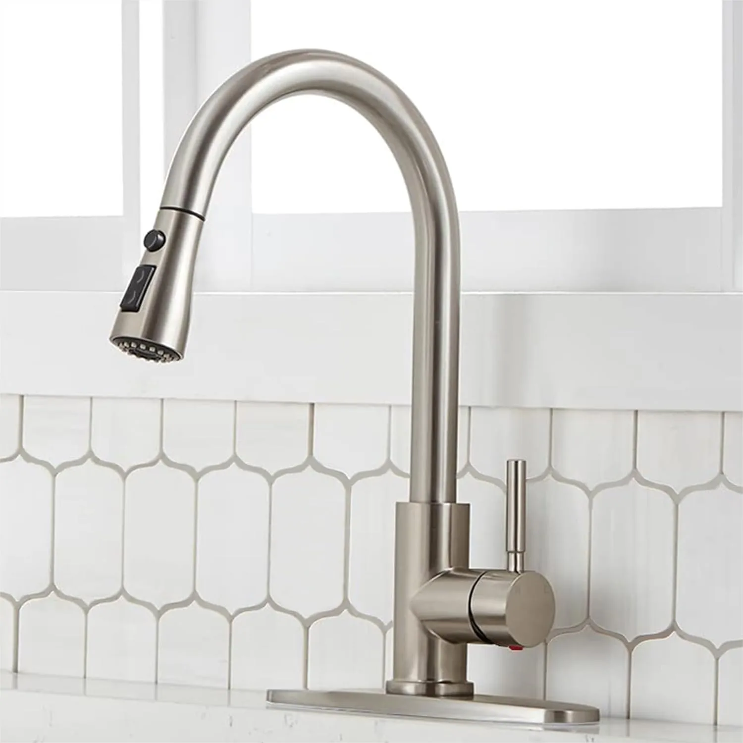 Kitchen Faucet with Pull Down Sprayer, Brushed Nickel Stainless Steel Single Handle for Kitchen Sink
Kitchen Faucet with Pull Down Sprayer, Brushed Nickel Stainless Steel Single Handle for Kitchen Sink