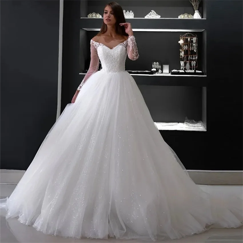 Customized Sparkly Sequins Wedding Dresses Sweetheart Long Sleeves Bridal Gowns Princess A Line Bride Dress Vestido De Novia
Customized Sparkly Sequins Wedding Dresses Sweetheart Long Sleeves Bridal Gowns Princess A Line Bride Dress Vestido De Novia