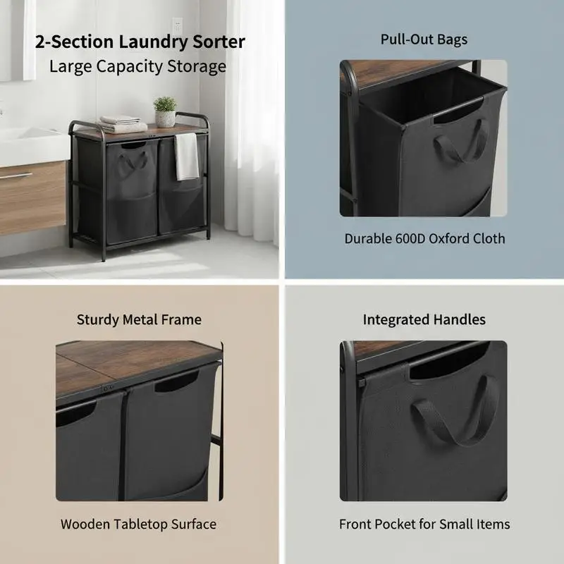 Dual Compartment Washing Bin 28" x 13" x 29" For Bedroom Laundry Room Dormitory, Wooden Top Shelf Pull-out Oxford Bags Metal
Dual Compartment Washing Bin 28" x 13" x 29" For Bedroom Laundry Room Dormitory, Wooden Top Shelf Pull-out Oxford Bags Metal
