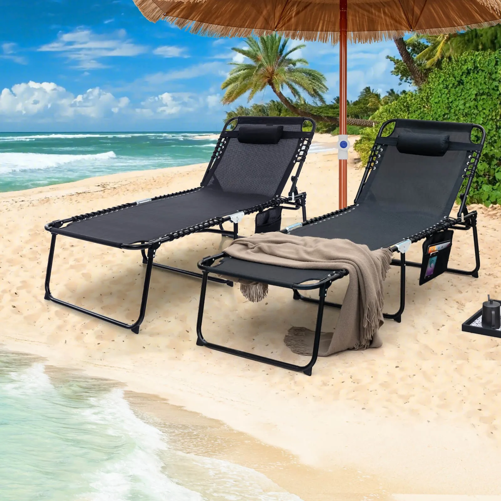 Oversize Folding Chaise Lounge w/Adjustable Backrest Detachable Pillow Pocket
Oversize Folding Chaise Lounge w/Adjustable Backrest Detachable Pillow Pocket