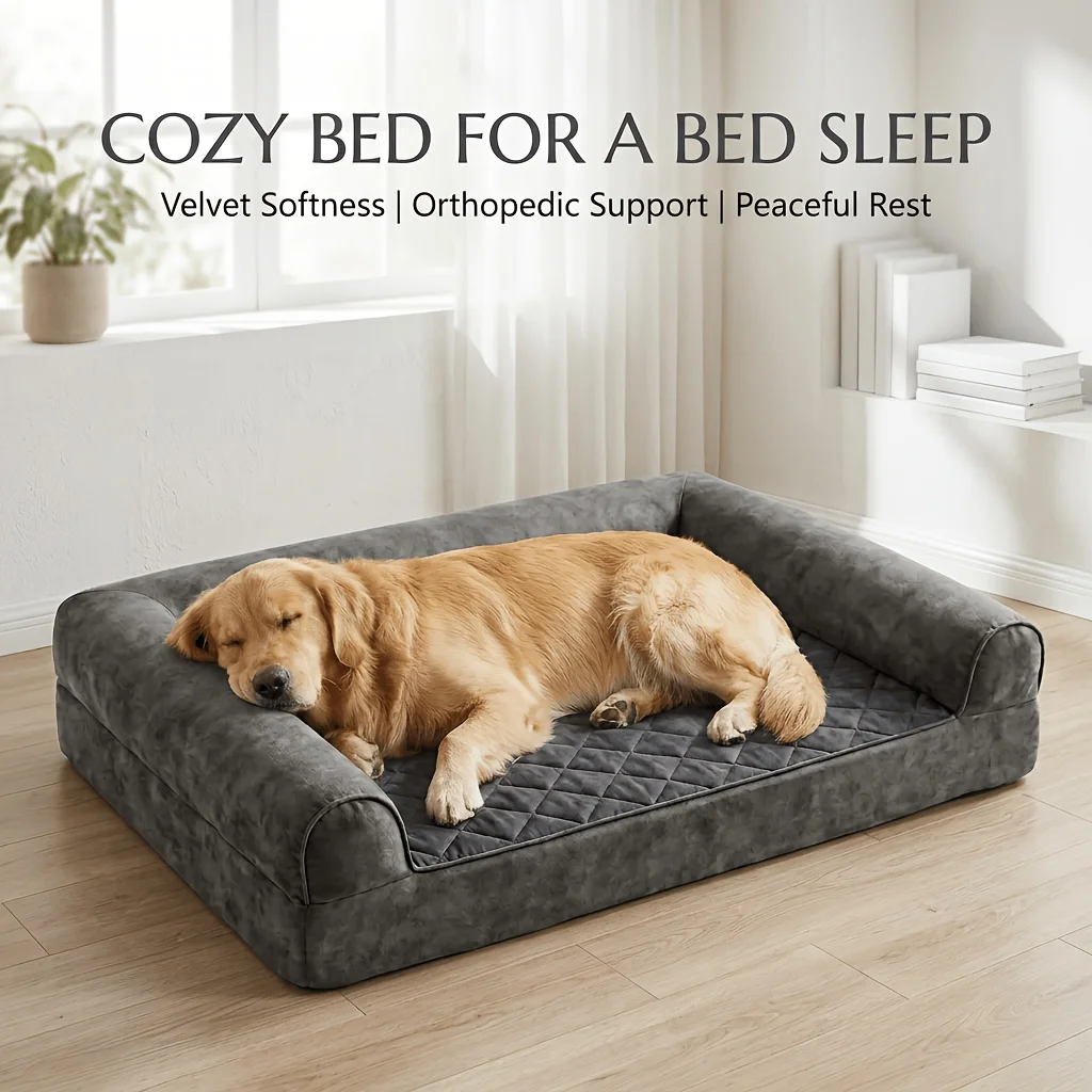 Jumbo Orthopedic Memory Foam Dog Bed for Large Dogs - High Quality Bolster Cushion with Plush Mat, Easy Assembly, Grey Pet Bed for Joint Support &
Jumbo Orthopedic Memory Foam Dog Bed for Large Dogs - High Quality Bolster Cushion with Plush Mat, Easy Assembly, Grey Pet Bed for Joint Support &