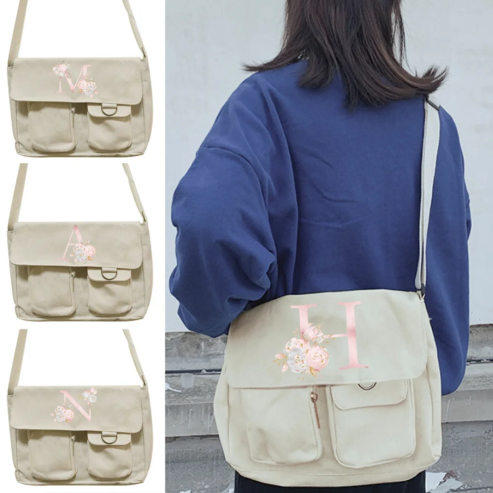 Messenger Bag women Shopping Shoulder Large Capacity bag Unisex Simple travel Canvas Crossbody bags Pink flower Initial name
Messenger Bag women Shopping Shoulder Large Capacity bag Unisex Simple travel Canvas Crossbody bags Pink flower Initial name