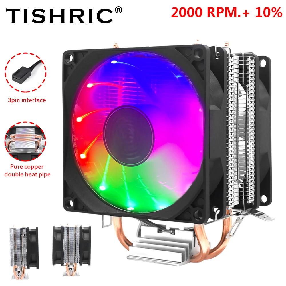 Кулер для процессора TISHRIC, кулер с 2 тепловыми трубками, 3 контакта, ШИМ RGB вентилятор, радиатор, кулер для процессора Intel AM3 AM4 LGA115X 1700 775
Кулер для процессора TISHRIC, кулер с 2 тепловыми трубками, 3 контакта, ШИМ RGB вентилятор, радиатор, кулер для процессора Intel AM3 AM4 LGA115X 1700 775
