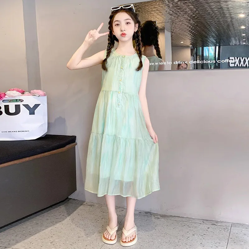 Girls Dress O-Neck Sleeveless Tiered Swing Summer Dresses Button Down Dyeing Beach Sundress with Sashes for Kids 6-14 Years
Girls Dress O-Neck Sleeveless Tiered Swing Summer Dresses Button Down Dyeing Beach Sundress with Sashes for Kids 6-14 Years