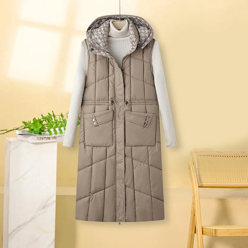 Hooded Women Long Parkas Vest Coats Plaid Overcoat Sleeveless Zipper Drawstring Waist Thick Loose Office Lady Casual Winter 2025
Hooded Women Long Parkas Vest Coats Plaid Overcoat Sleeveless Zipper Drawstring Waist Thick Loose Office Lady Casual Winter 2025