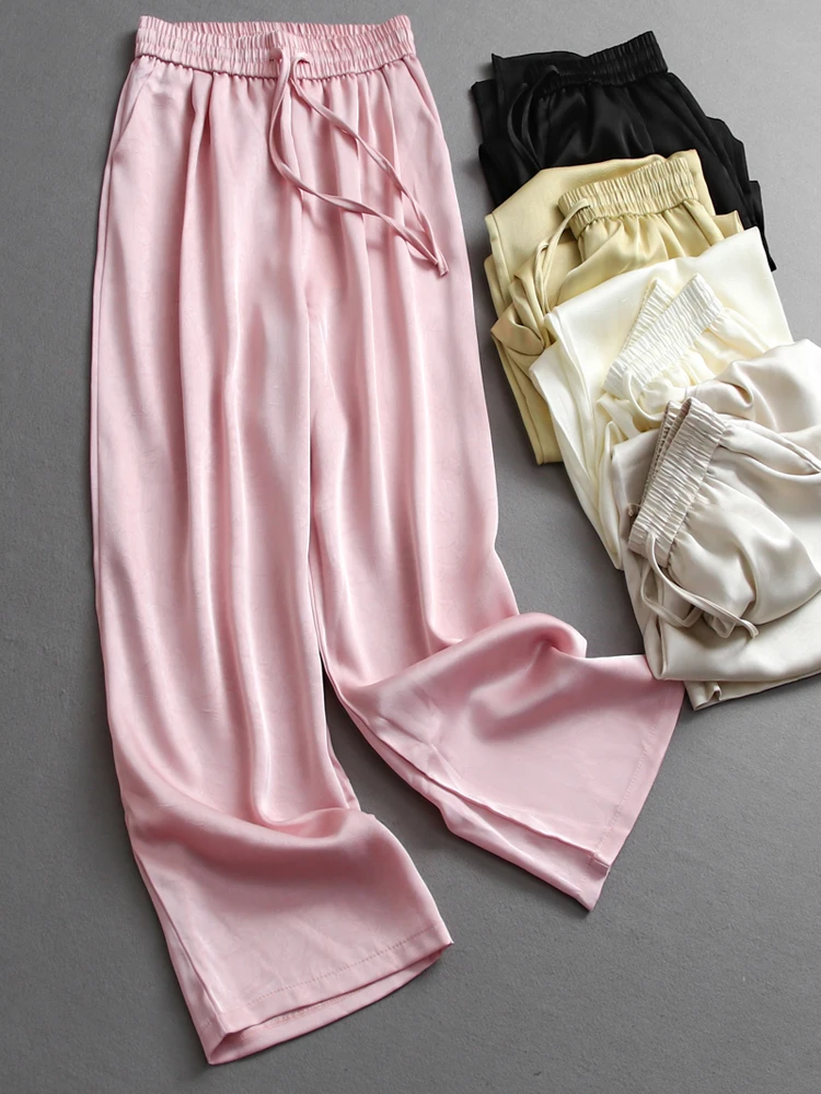 Loose Straight Leg Pants Pure Color Satin Surface Drapey Waist Belted Commute Casual Wide Leg Pants for Women
Loose Straight Leg Pants Pure Color Satin Surface Drapey Waist Belted Commute Casual Wide Leg Pants for Women