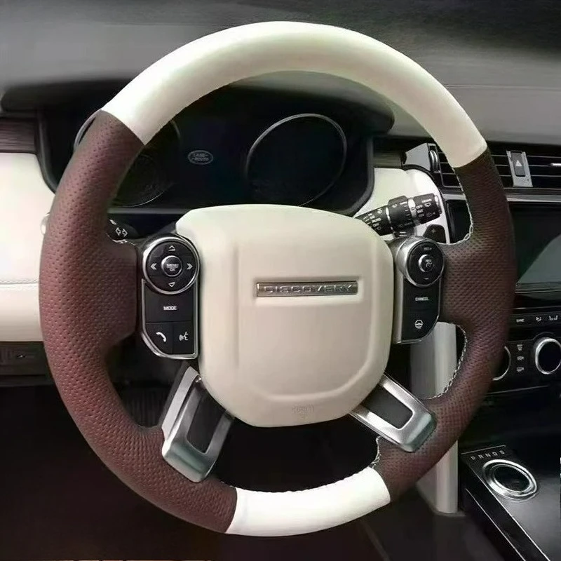 Для Land Rover Range Rover Evoque Discovery 5, сшитый вручную ремонт, нескользящий бежево-коричневый кожаный чехол на руль автомобиля
Для Land Rover Range Rover Evoque Discovery 5, сшитый вручную ремонт, нескользящий бежево-коричневый кожаный чехол на руль автомобиля