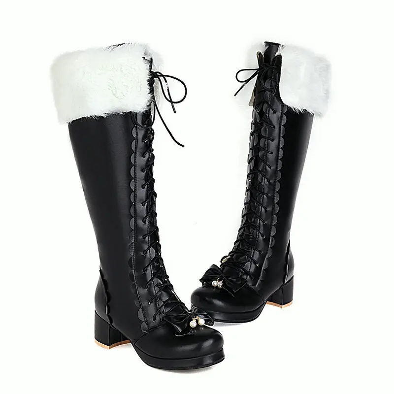 Winter Warm Lolita Boots Cute Girl Bow Cosplay Princess Shoes Cross Tied Side Zip chuncky Thick Knee High Womens Platform Bootie
Winter Warm Lolita Boots Cute Girl Bow Cosplay Princess Shoes Cross Tied Side Zip chuncky Thick Knee High Womens Platform Bootie