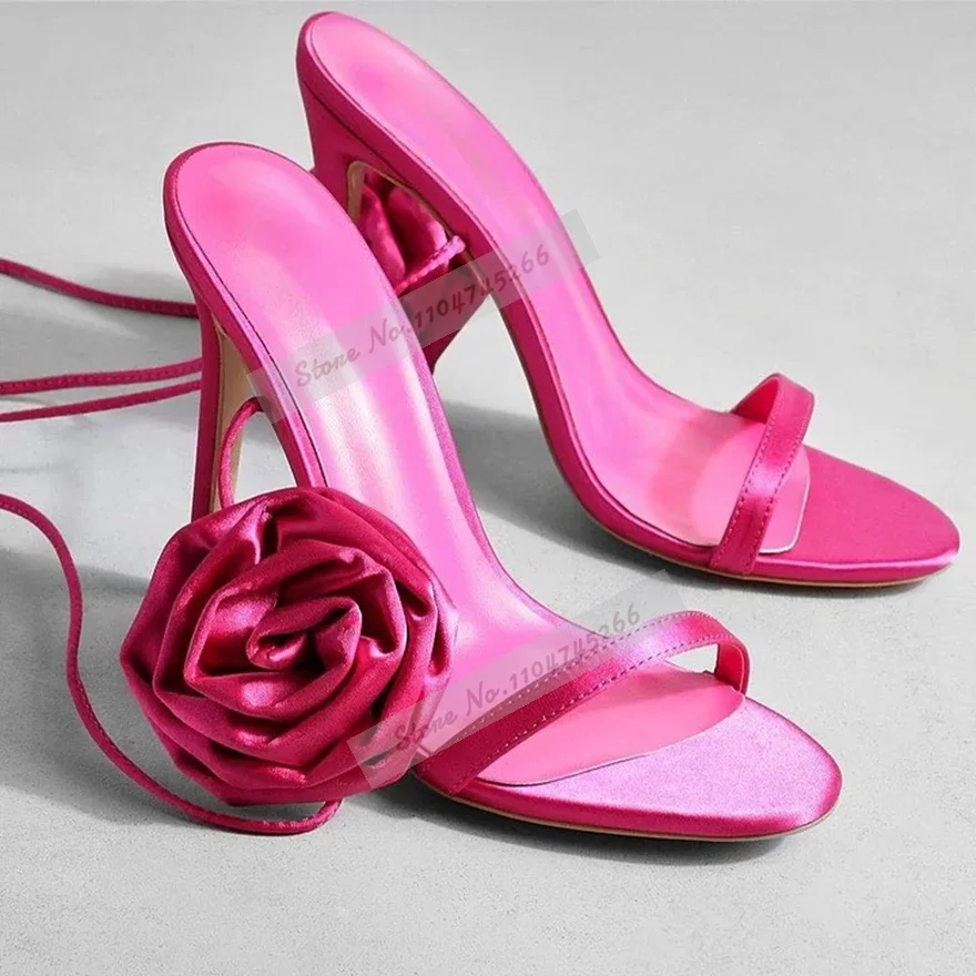 Fuchsia Pink Glossy Satin Flower Hgih Heel Sandals Narrow Single Band Elegant Blossom Dress Shoes Lace-Up Summer Footwear
Fuchsia Pink Glossy Satin Flower Hgih Heel Sandals Narrow Single Band Elegant Blossom Dress Shoes Lace-Up Summer Footwear