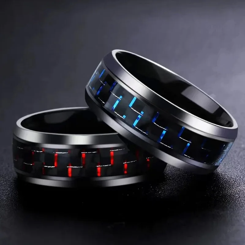 8MM Stainless Steel Black Carbon Fiber Rings Fashion Red Blue Ring Anel Masculino Men Women Cool Charm Jewelry Gifts Wholesale
8MM Stainless Steel Black Carbon Fiber Rings Fashion Red Blue Ring Anel Masculino Men Women Cool Charm Jewelry Gifts Wholesale