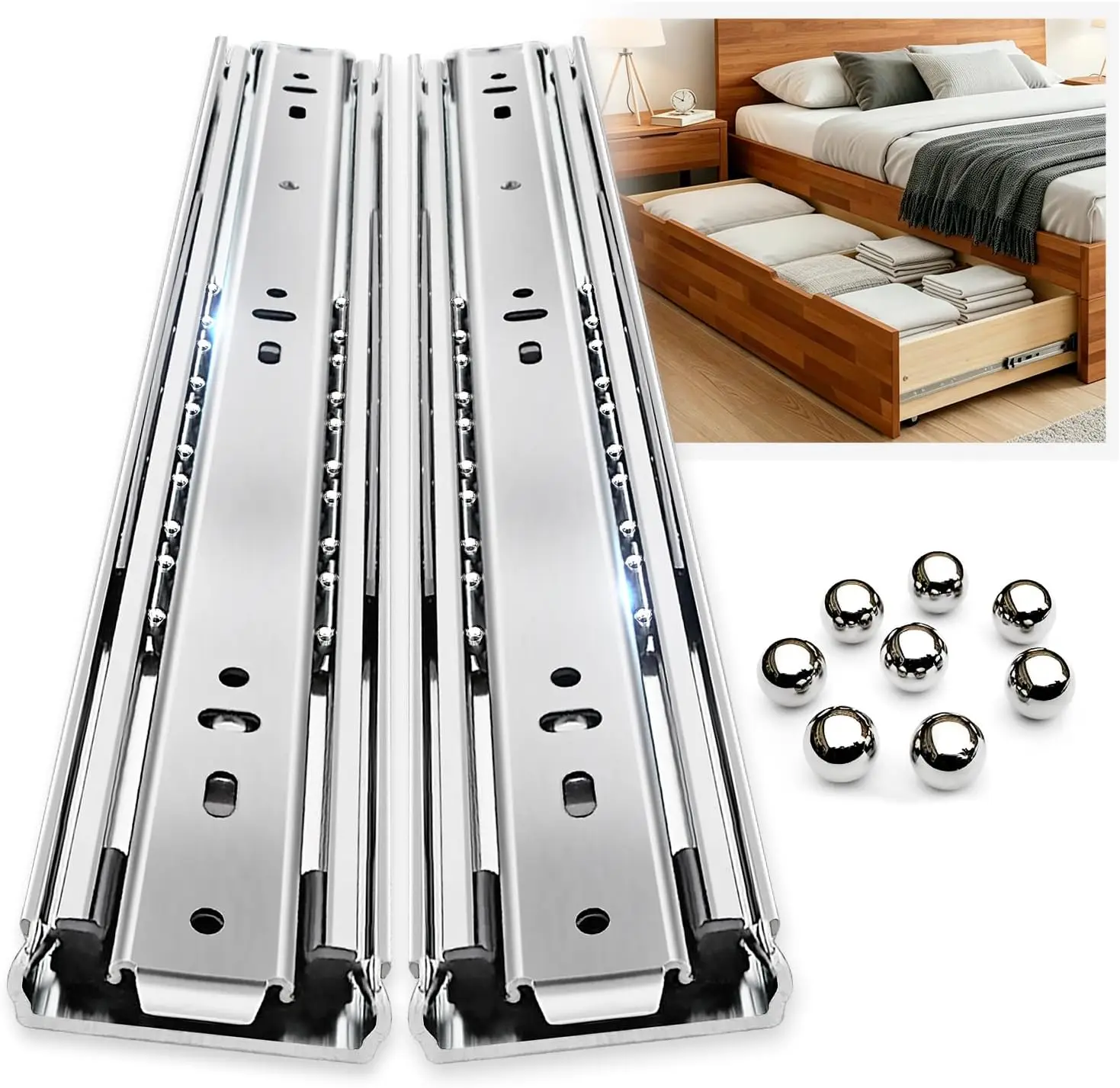 Heavy Duty Drawer Slides Full Extension Side Mount 12-40 inch Metal Rails Track Guide 150lbs 1 Pair
Heavy Duty Drawer Slides Full Extension Side Mount 12-40 inch Metal Rails Track Guide 150lbs 1 Pair