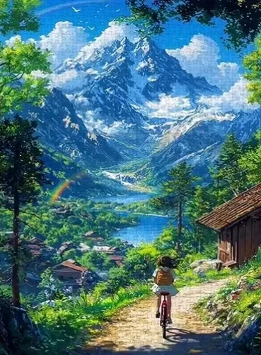 Lass Riding Bike Snow Mountain Valley Rainbow Lake Jigsaw Puzzle, Fresh Green Village Summer Landscape Wall Decor Gift
Lass Riding Bike Snow Mountain Valley Rainbow Lake Jigsaw Puzzle, Fresh Green Village Summer Landscape Wall Decor Gift