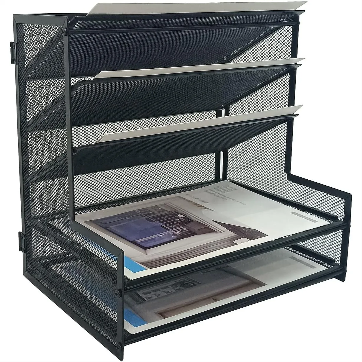 Metal Desk Organizer with 5 Tier Paper Tray, Black Desktop File Holder for Office Supplies and Documents
Metal Desk Organizer with 5 Tier Paper Tray, Black Desktop File Holder for Office Supplies and Documents