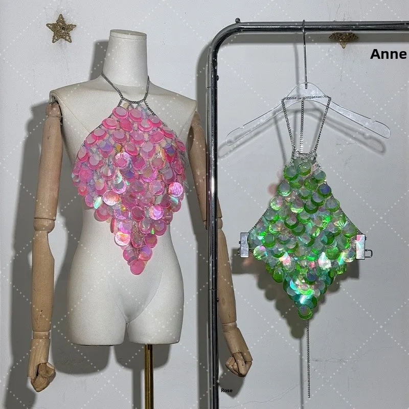 Faionable Heavy-Du ell с блестками, висящий жилет на бретелях, женская сексуальная одежда для выступлений с цепочкой для тела, ort Sle 
Faionable Heavy-Du ell с блестками, висящий жилет на бретелях, женская сексуальная одежда для выступлений с цепочкой для тела, ort Sle