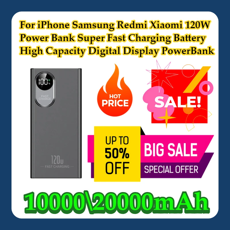 For iPhone Samsung Redmi Xiaomi 120W 20000mAh Power Bank Super Fast Charging Battery High Capacity Digital Display PowerBank
For iPhone Samsung Redmi Xiaomi 120W 20000mAh Power Bank Super Fast Charging Battery High Capacity Digital Display PowerBank