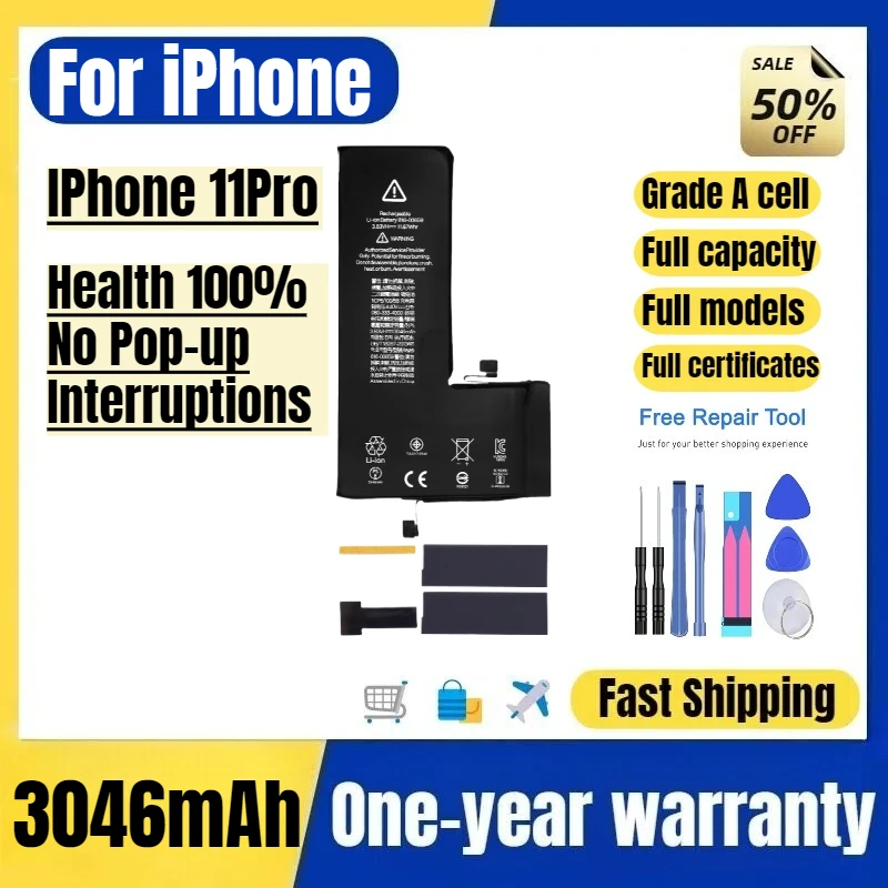 For IPhone 11Pro Mobile Phone Battery Health 100% No Pop-up Interruptions High Quality Replacement Bateria Grade A Cell
For IPhone 11Pro Mobile Phone Battery Health 100% No Pop-up Interruptions High Quality Replacement Bateria Grade A Cell