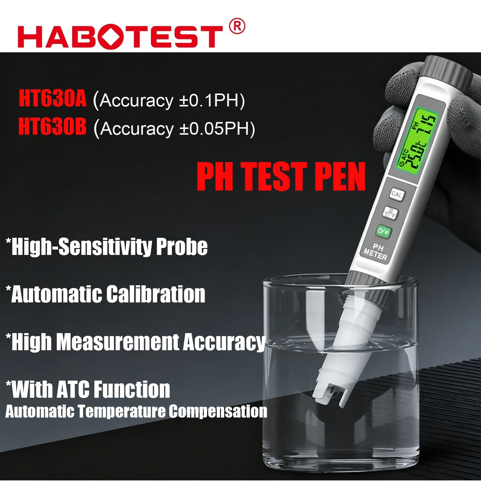 HABOTEST HT630A HT630B PH Tester Pen 0-14PH High Accuracy Portable Water Quality Monitor ATC for Aquarium Pool Drinking Water
HABOTEST HT630A HT630B PH Tester Pen 0-14PH High Accuracy Portable Water Quality Monitor ATC for Aquarium Pool Drinking Water