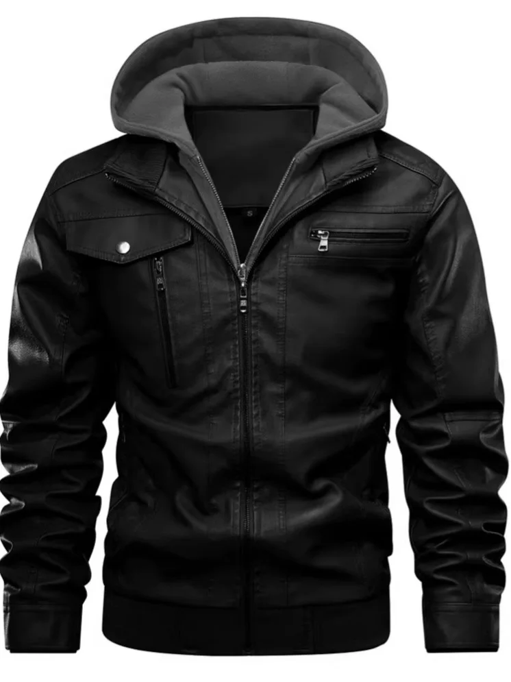 Motorcycle Hooded Leather Jaet Coat Slim Fit PU Stand Collar Hooded Jaet Breathable Waterproof Casual Outerwear
Motorcycle Hooded Leather Jaet Coat Slim Fit PU Stand Collar Hooded Jaet Breathable Waterproof Casual Outerwear