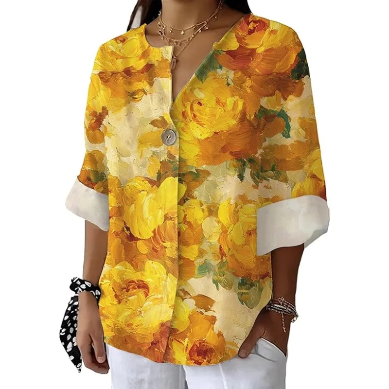 Women's summer shirts vintage casual floral long sleeve novelty shirts boho style button tops fashionable V-neck
Women's summer shirts vintage casual floral long sleeve novelty shirts boho style button tops fashionable V-neck