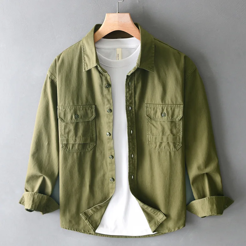 Spring Long Sve Pure Cotton Casual irt Men's Multi-ket Workwear Jaet Loose Trendy Ameika Sle Faion Urban irt
Spring Long Sve Pure Cotton Casual irt Men's Multi-ket Workwear Jaet Loose Trendy Ameika Sle Faion Urban irt