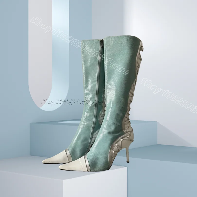 Bicolor Splicing Cross Band Boots Pointed Toe Side Zipper British Style Women Stiletto Party Knee Boots 2025 Zapatos Para Mujere
Bicolor Splicing Cross Band Boots Pointed Toe Side Zipper British Style Women Stiletto Party Knee Boots 2025 Zapatos Para Mujere