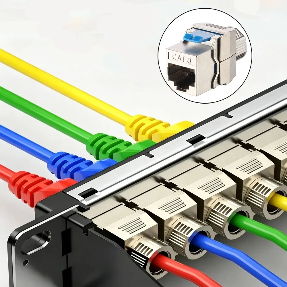 Tool-Less Self-Locking STP Zinc Alloy RJ45 Keystone Jack,40Gbps CAT6A CAT7 CAT8 Shielded Module for Wall Plate Patch Panel LAN