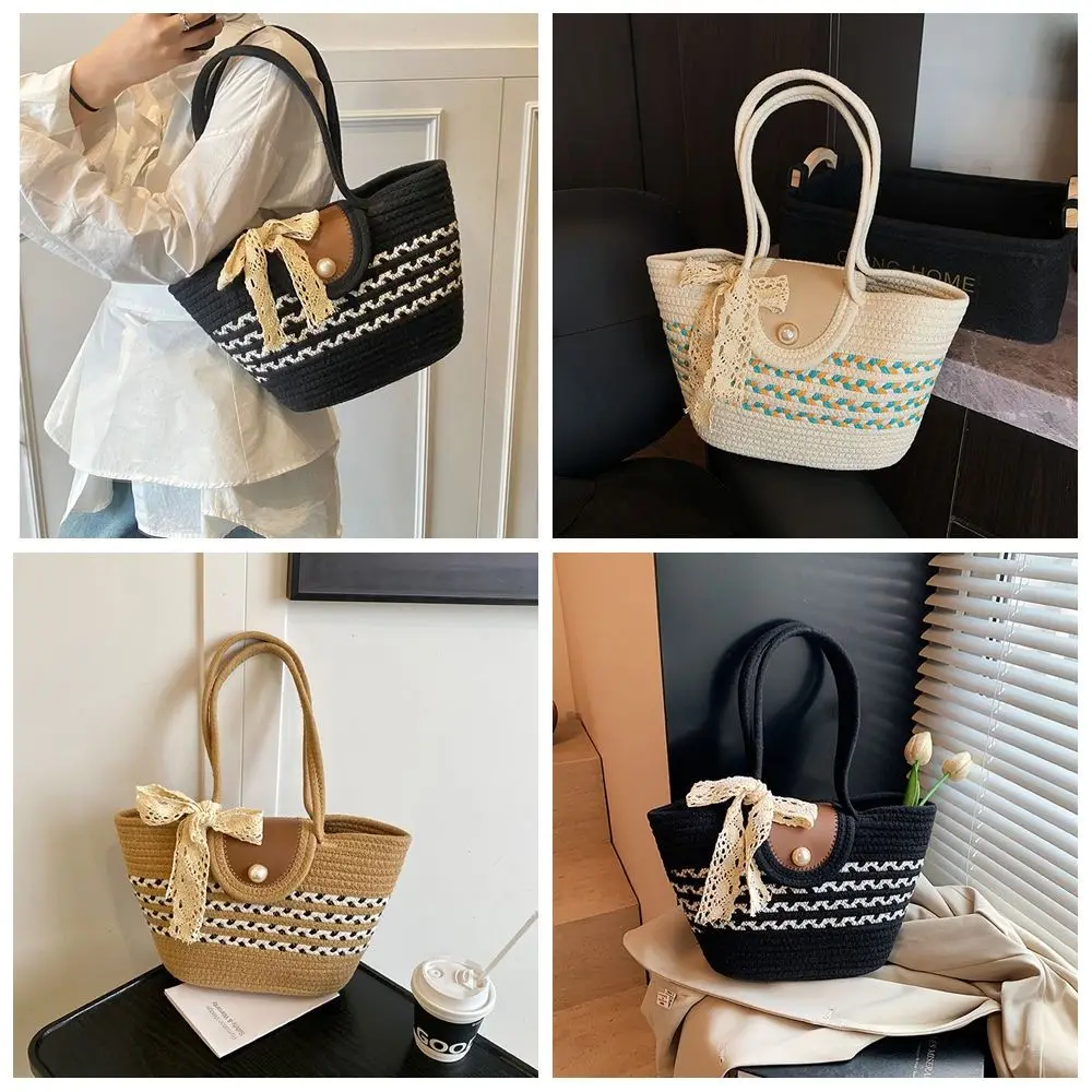 Shoulder Bag Woven Tote Bag Korean Style Solid Color Stripe Tote Handbag with Ribbon Underarm Bag Summer Beach Bag Vacation
Shoulder Bag Woven Tote Bag Korean Style Solid Color Stripe Tote Handbag with Ribbon Underarm Bag Summer Beach Bag Vacation