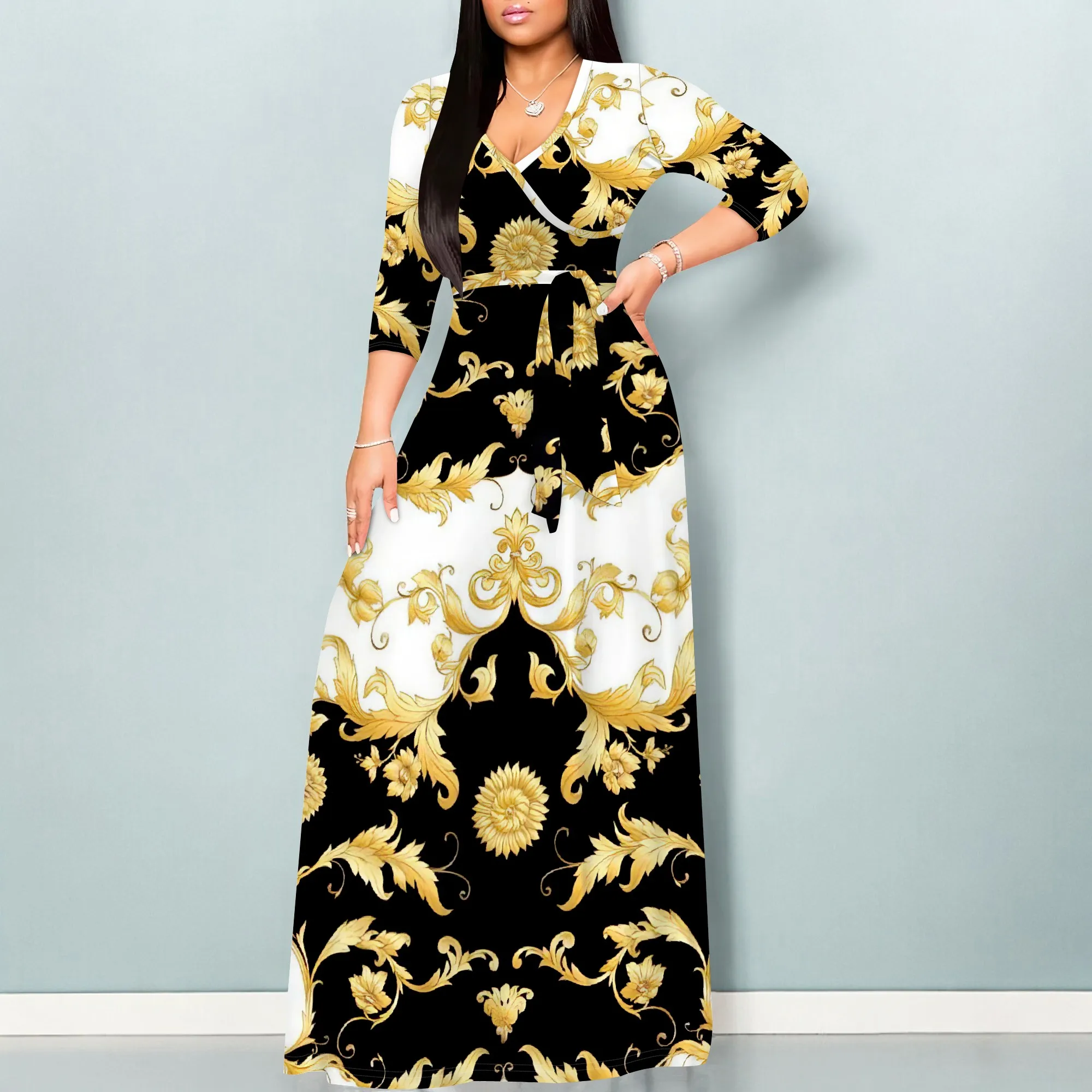 Women's Floral Print Maxi Dresses Summer with Pockets Casual 3 4 Sleeve V-Neck Wrap Tie Waist Long Dress
Women's Floral Print Maxi Dresses Summer with Pockets Casual 3 4 Sleeve V-Neck Wrap Tie Waist Long Dress