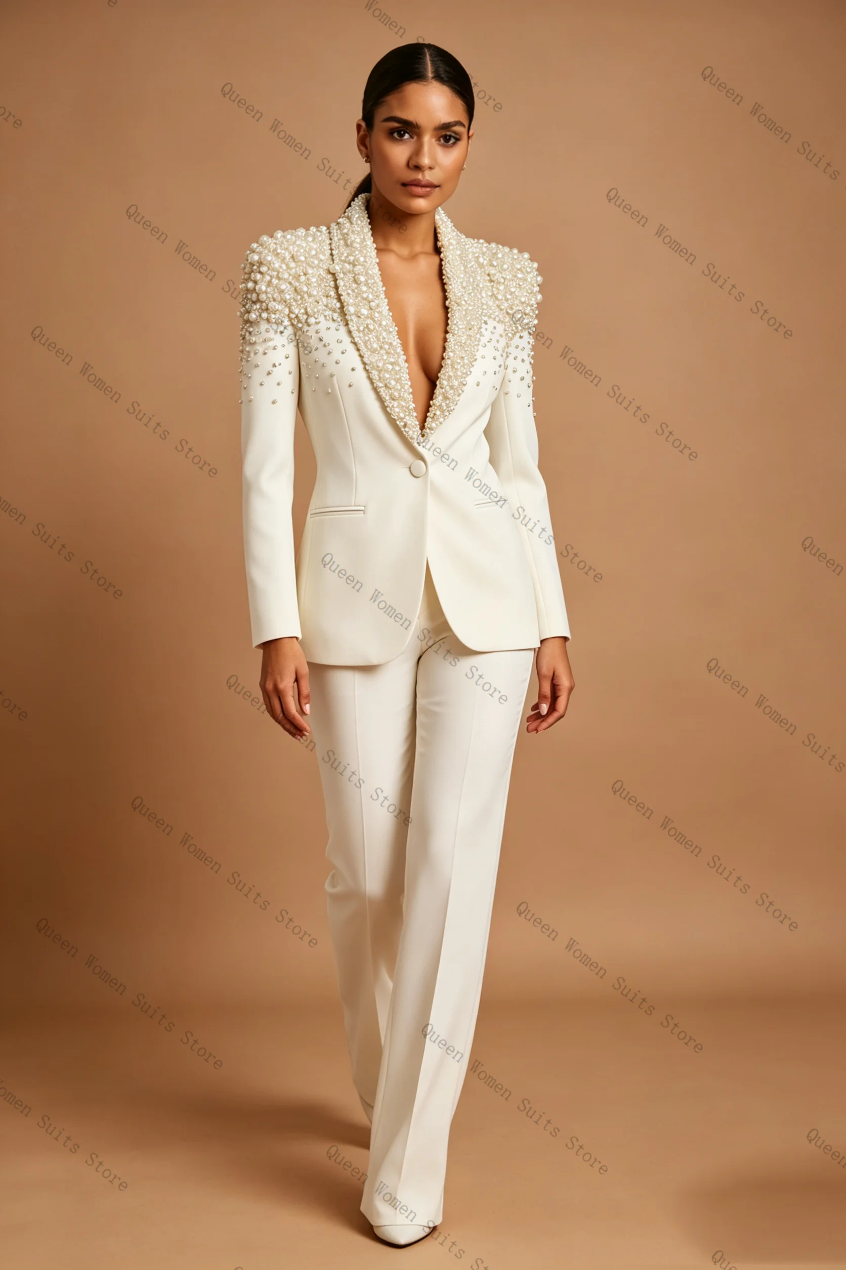 Luxury Pearls Women Suit Set 2 Pcs Cotton Blazer Pants Trousers Spring Formal Office Lady Jacket Wedding Coat Customized
Luxury Pearls Women Suit Set 2 Pcs Cotton Blazer Pants Trousers Spring Formal Office Lady Jacket Wedding Coat Customized