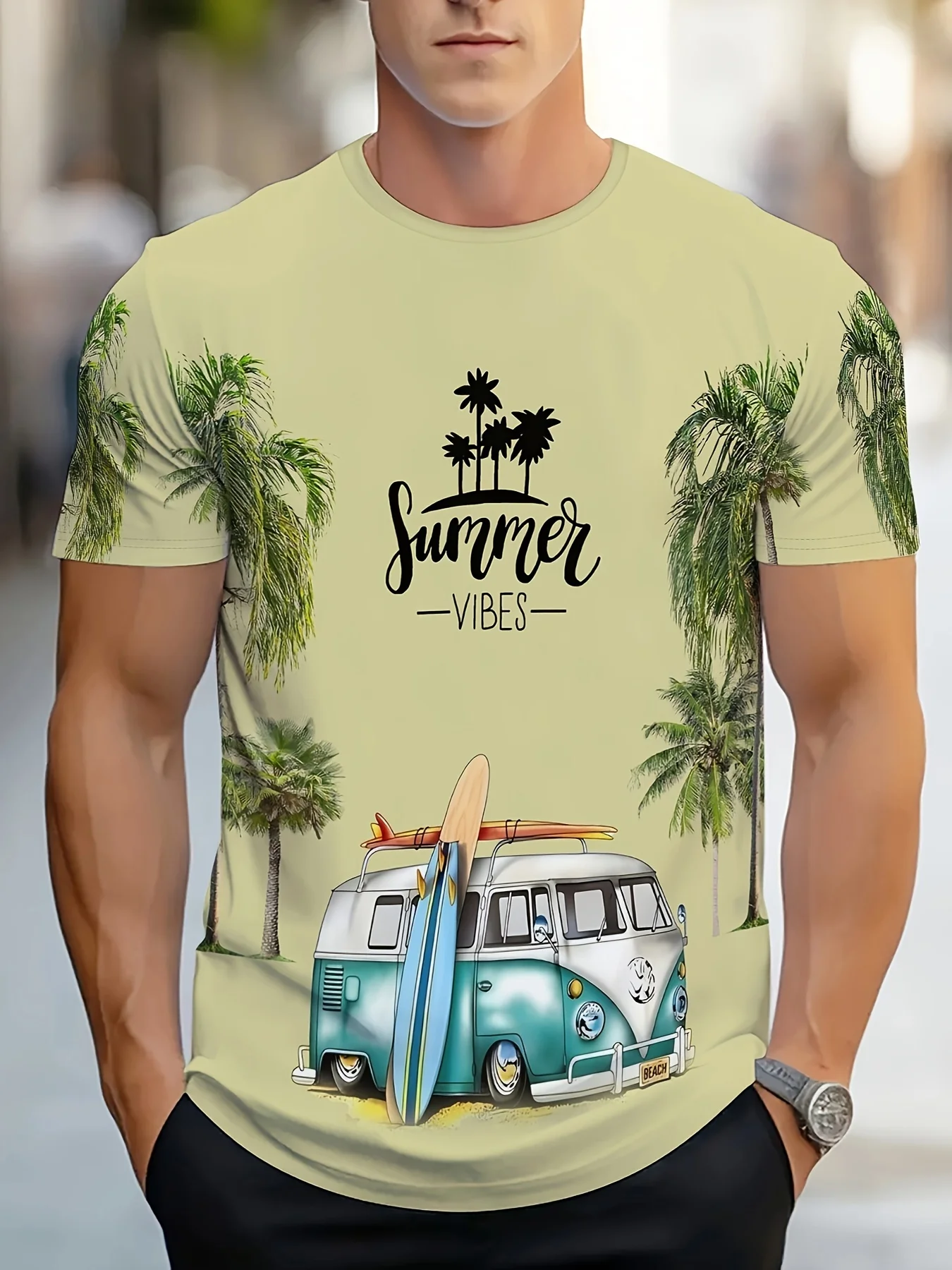 3D Surfboard & Palm Tree Print T-Shirt - Tropical Summer Graphic Tee Beach Vacation Essential Short Sleeve Top
3D Surfboard & Palm Tree Print T-Shirt - Tropical Summer Graphic Tee Beach Vacation Essential Short Sleeve Top