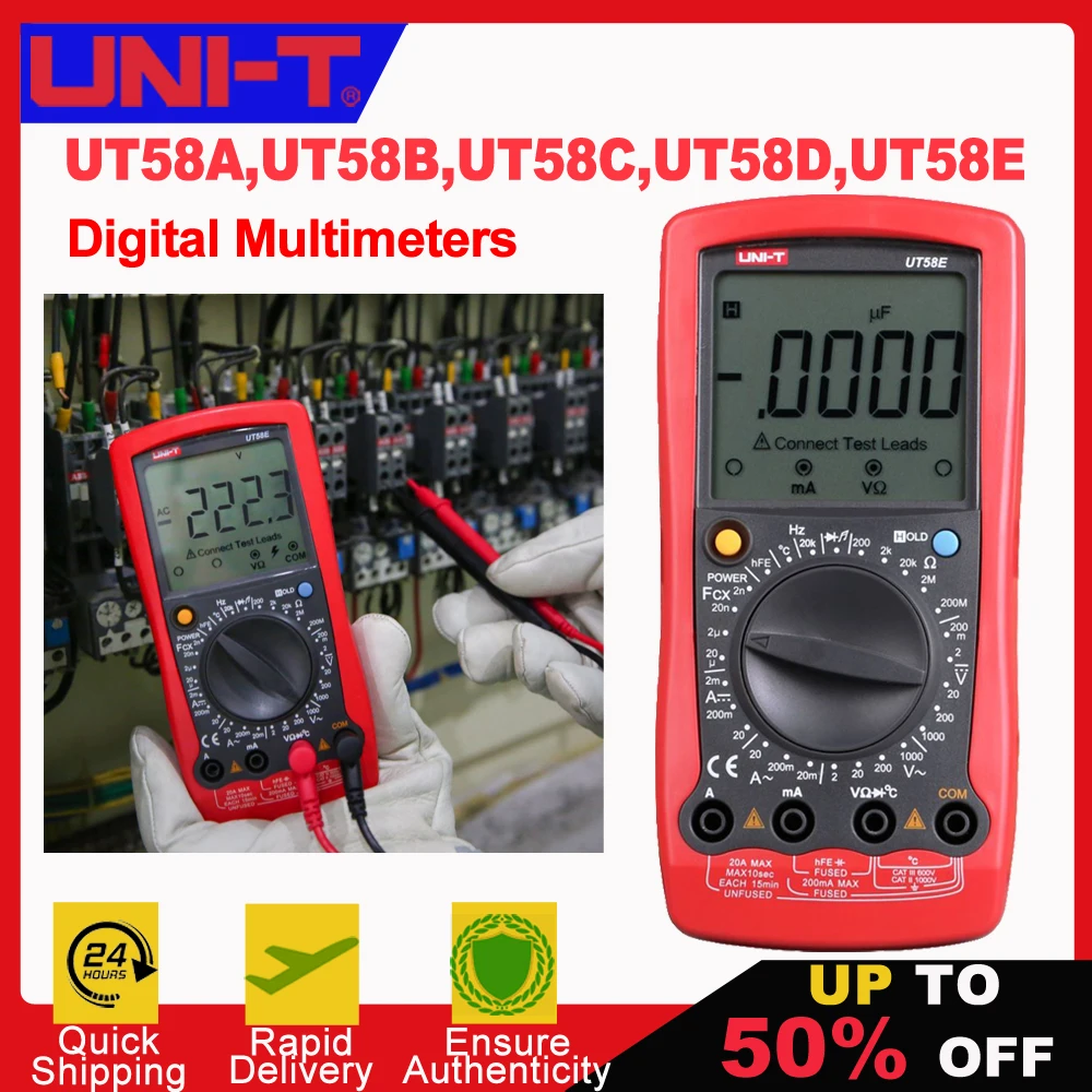UNI-T UT58A UT58B UT58C UT58D UT58E Digital Multimeter Current Voltage Resistance Capacitance Frequency Temperature Tester
UNI-T UT58A UT58B UT58C UT58D UT58E Digital Multimeter Current Voltage Resistance Capacitance Frequency Temperature Tester
