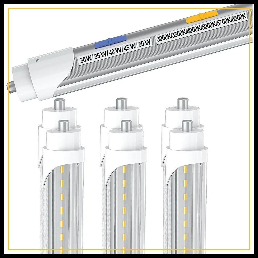 T8 T12 8FT LED Bulbs, 6CCT 3000K-6500K, 5 Power 30W-50W, Super Bright FA8 Single Pin, Ballast Bypass, ETL DLC, 6 Pack
T8 T12 8FT LED Bulbs, 6CCT 3000K-6500K, 5 Power 30W-50W, Super Bright FA8 Single Pin, Ballast Bypass, ETL DLC, 6 Pack