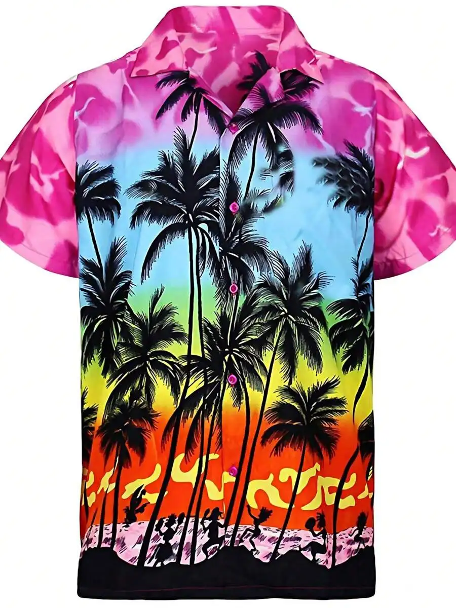 Mens Short Sleeve Hawaiian Shirt With Tropical Palm Tree Sunset Print Casual Beachwear Button Up
Mens Short Sleeve Hawaiian Shirt With Tropical Palm Tree Sunset Print Casual Beachwear Button Up