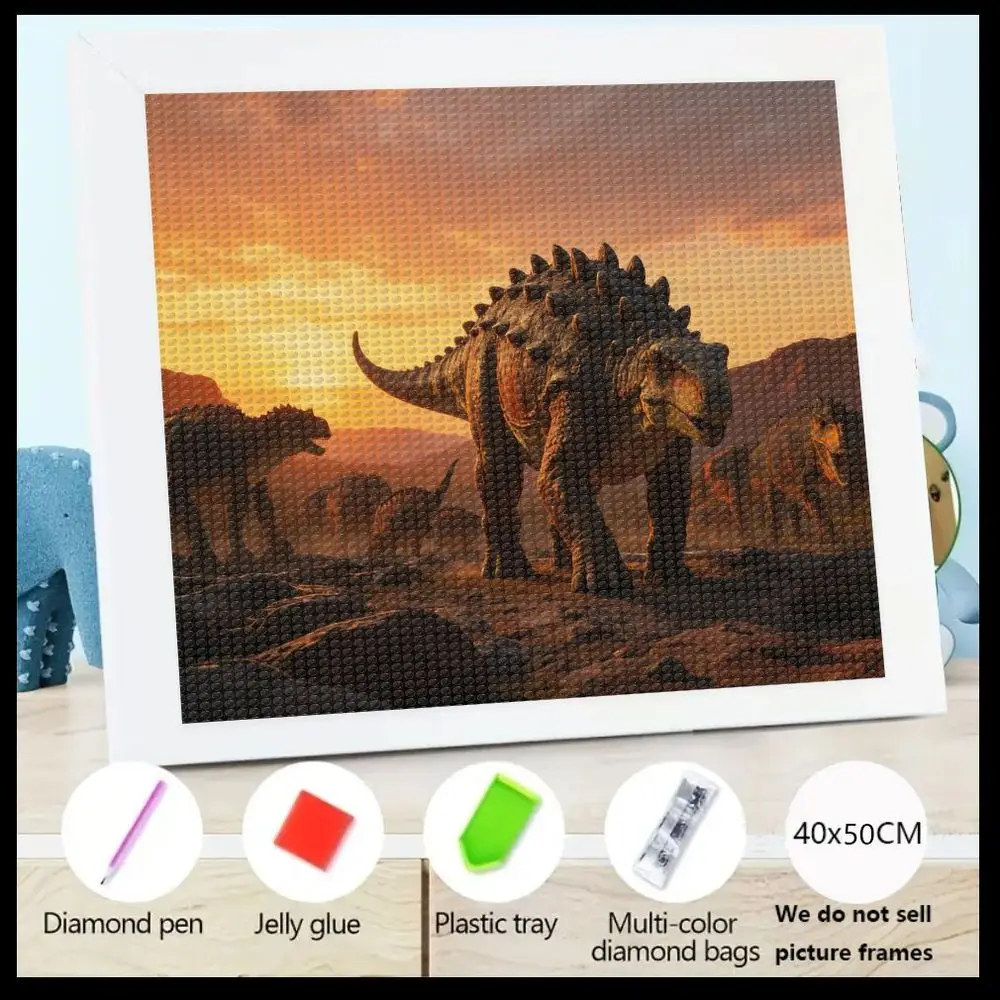 Набор для алмазной вышивки 5D, 1 шт., с изображением динозавров и доисторического пейзажа при закате, в раме (размер картины 40x50 см), с розовыми стразами
Набор для алмазной вышивки 5D, 1 шт., с изображением динозавров и доисторического пейзажа при закате, в раме (размер картины 40x50 см), с розовыми стразами