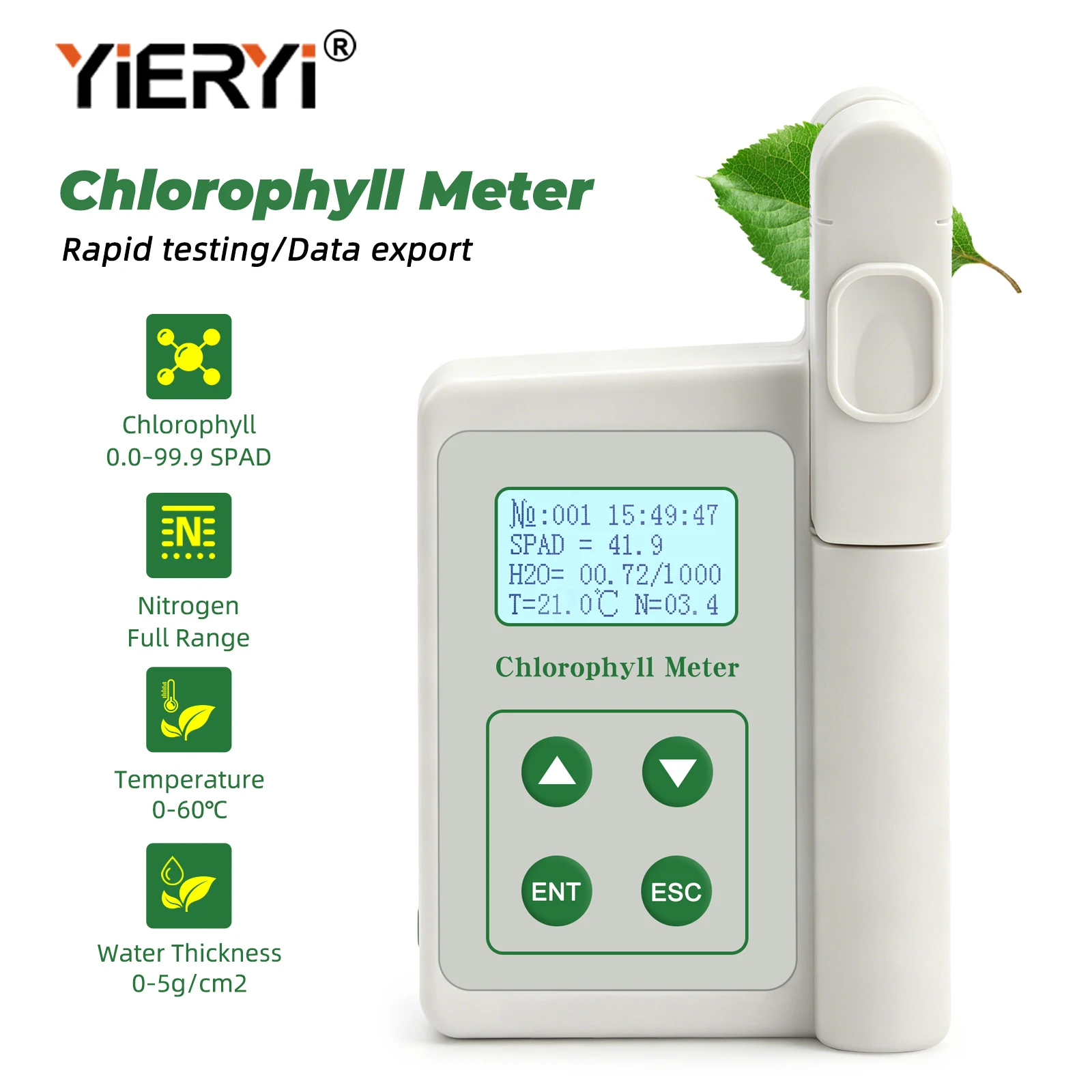 Portable Chlorophyll Meter 4 In 1 Chlorophyll Nitrogen Leaf Temp Water Content Tester With Sd Card Data Storage For Agriculture
Portable Chlorophyll Meter 4 In 1 Chlorophyll Nitrogen Leaf Temp Water Content Tester With Sd Card Data Storage For Agriculture