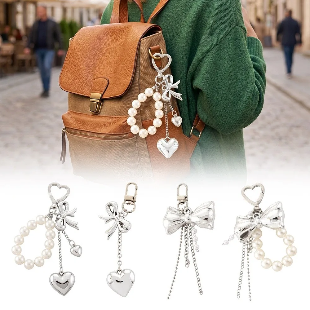 Versatile Heart Bow Keychains Pearls Silver Key Chains DIY Earphone Case Pendant Backpack Hanging Decoration
Versatile Heart Bow Keychains Pearls Silver Key Chains DIY Earphone Case Pendant Backpack Hanging Decoration