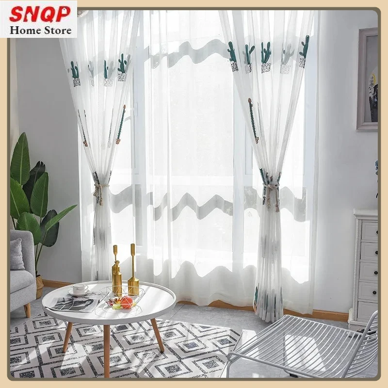 Spot Cactus Curtains for Living Dining Room Bedroom Succulent Embroidered Green Balcony Fresh Curtains Grace White Tulle Decor
Spot Cactus Curtains for Living Dining Room Bedroom Succulent Embroidered Green Balcony Fresh Curtains Grace White Tulle Decor