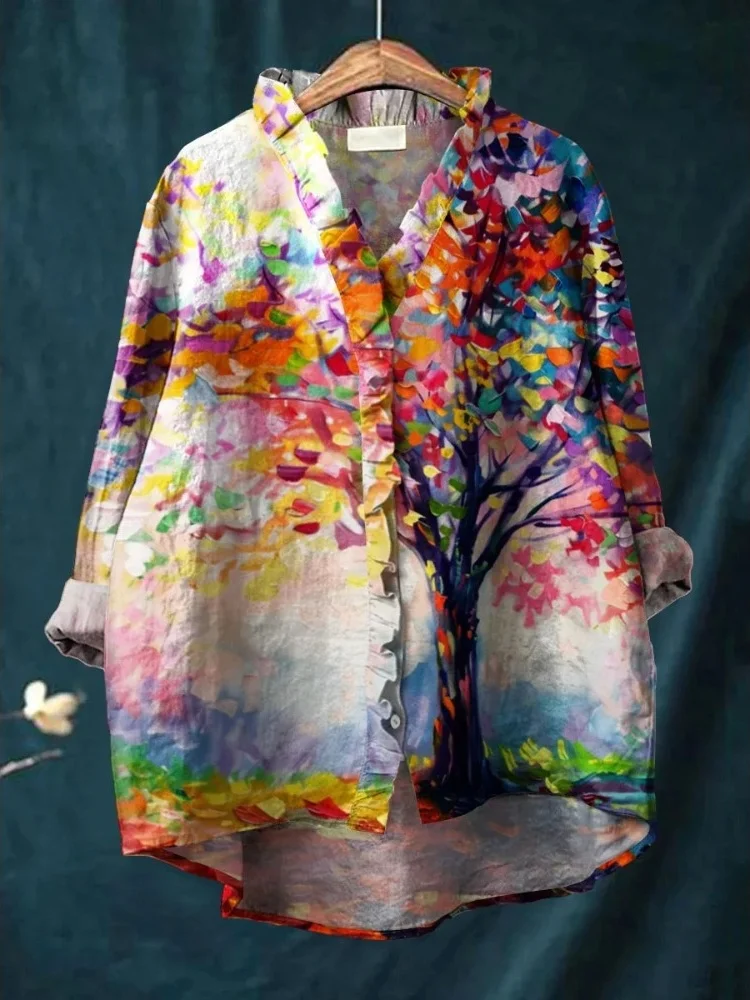 Plus Size Women's Tops Boho Abstract Watercolor Tree Print Blouse 2026 Summer Ruffle V-Neck Long Sleeve Casual Loose Art Shirt
Plus Size Women's Tops Boho Abstract Watercolor Tree Print Blouse 2026 Summer Ruffle V-Neck Long Sleeve Casual Loose Art Shirt